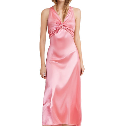 Sexy V-neck Pleated Slim Fit Slimming Graceful And Fashionable Dress